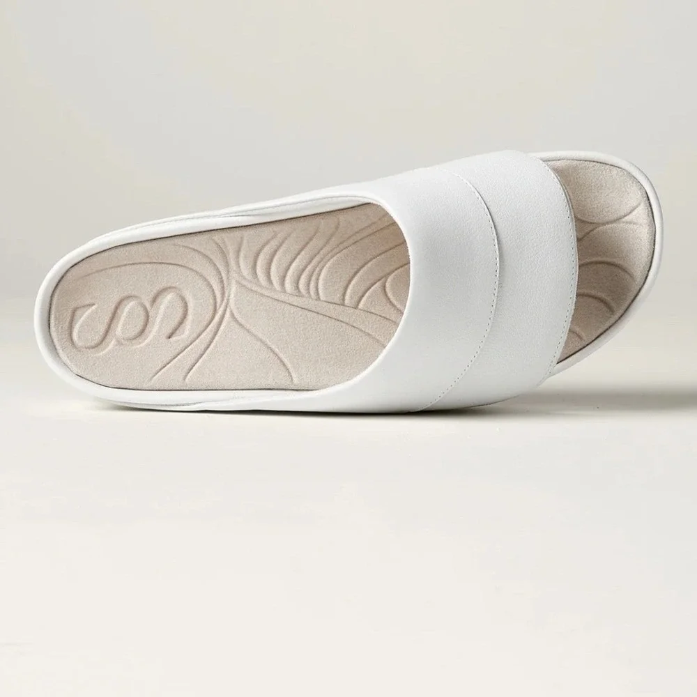 SAYSH Scia Slide Sandal White Leather Platform Comfort Slip On Shoes Size 7 NWOB